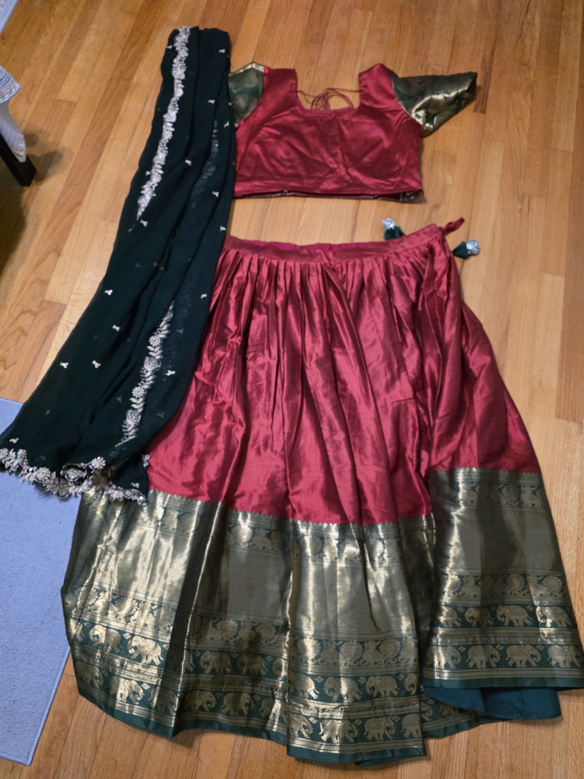 Red Maroon Cotton Silk Narayana Pattu Jacquard Lehenga Festive Wear