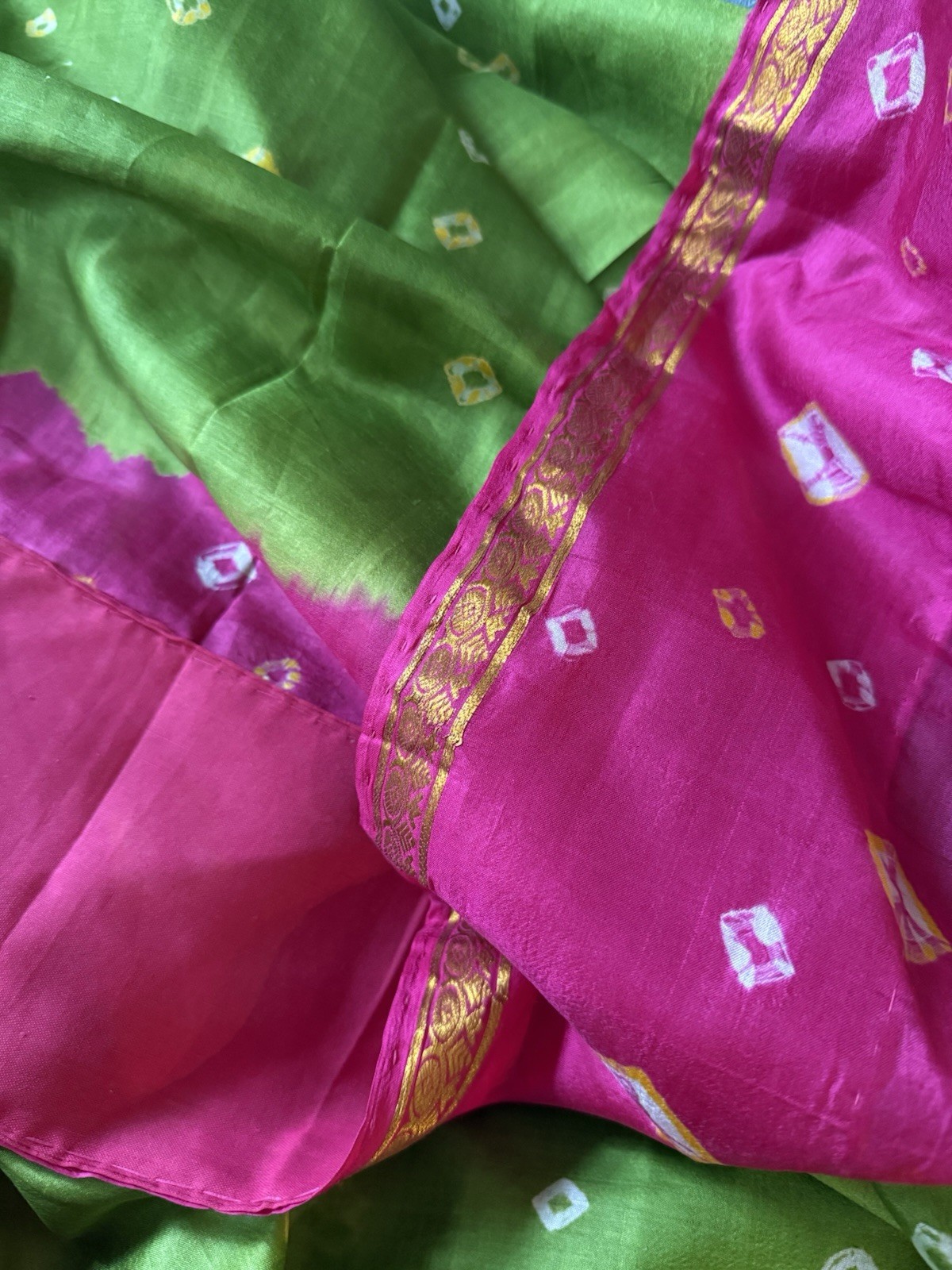 Silk Pink Green Saree with jamdani work.
