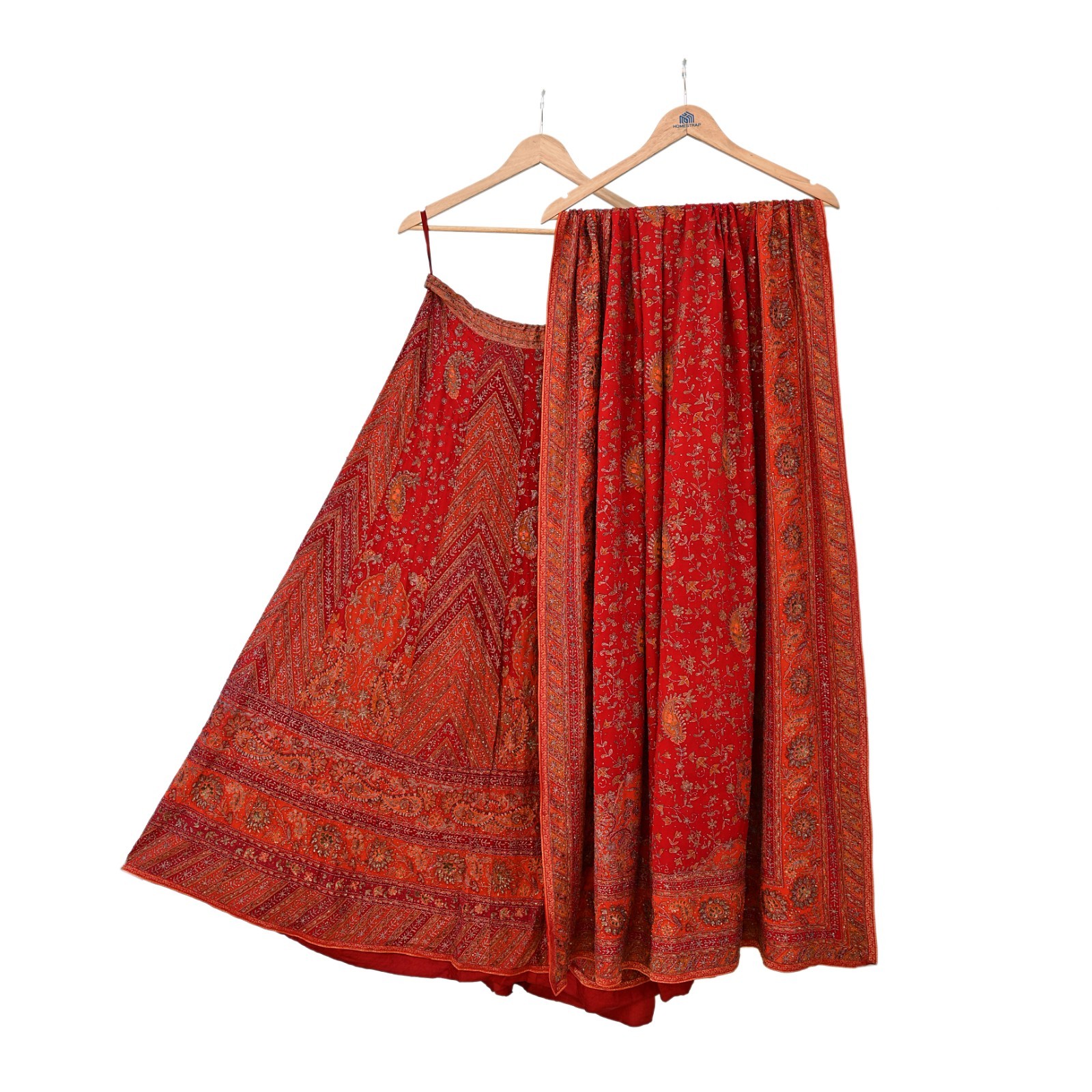 Pre-owned Orange Pure Silk Hand Embroidered Ritu Kumar Designer Lehenga 3pcs set