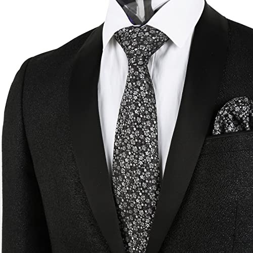 Mens 3.15inches Exquisite Floral Tie with Small Flower A142-black/ Gray
