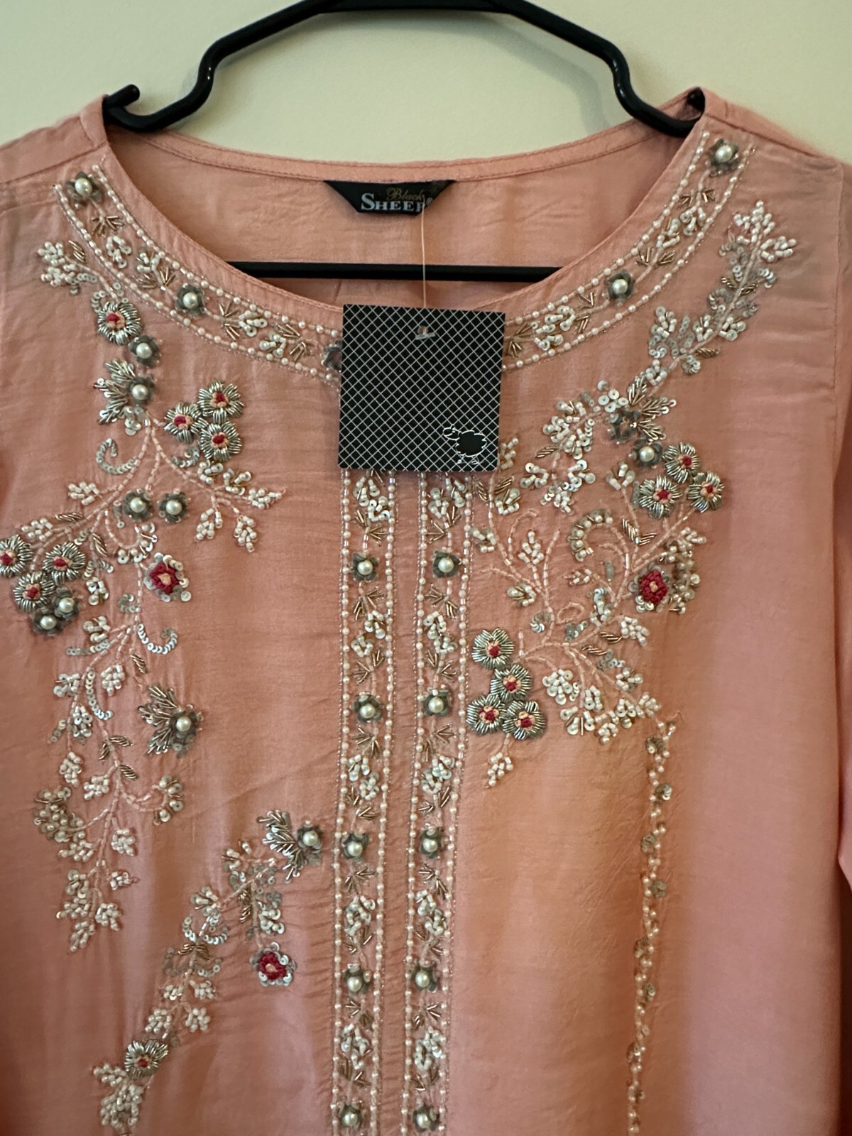 Sheep Peach Raw Silk Embroidered Shalwar Kameez – Size 14