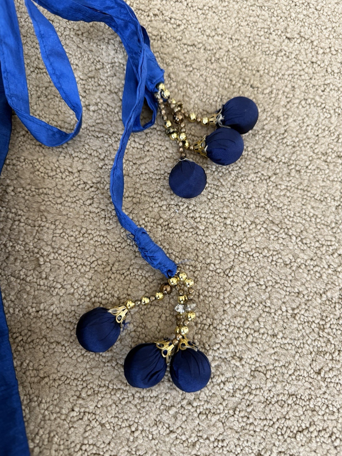 Navy Blue and Gold Long Lengha with Sequins, Lined, Tie Waist