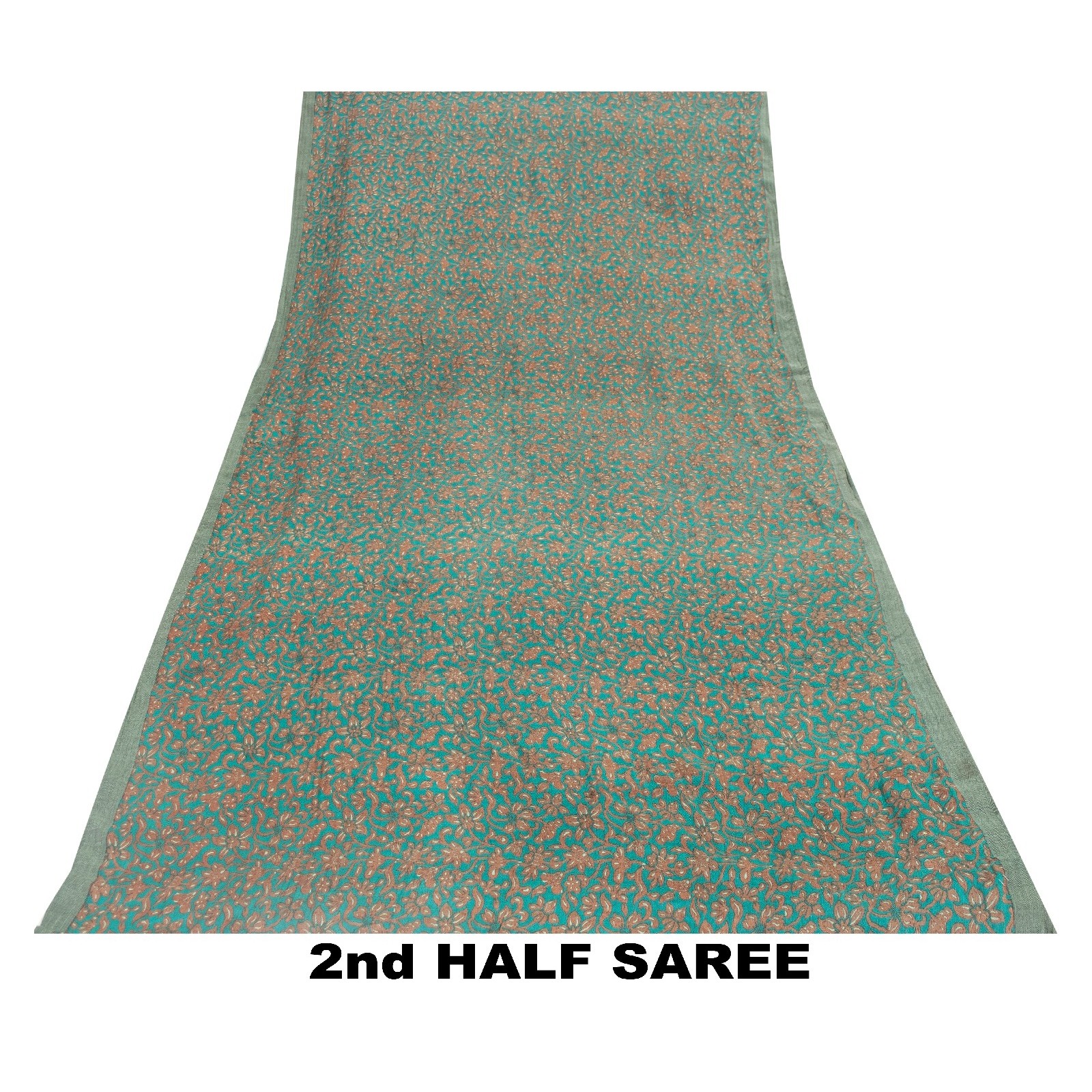 Sanskriti Vintage Green Sarees Pure Woolen Floral Printed 5+Yd Women Winter Sari