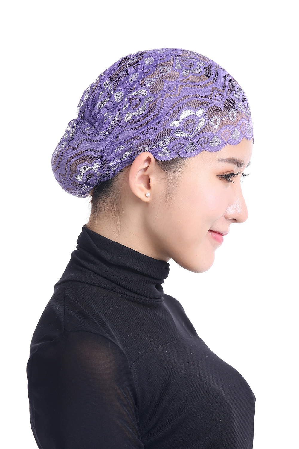 Muslim Women’s Hijab Lace Hat Bonnet Head Cover Hat Islamic Underscarf Caps