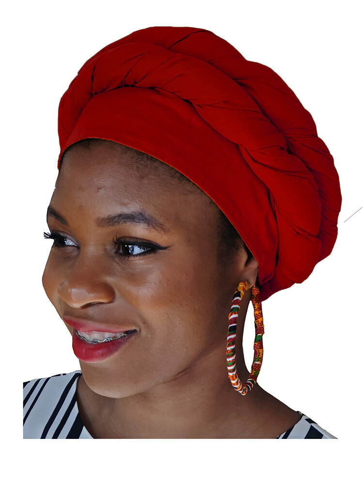 Red African Modu Hat – Pre-tied Head wrap DP4097PT