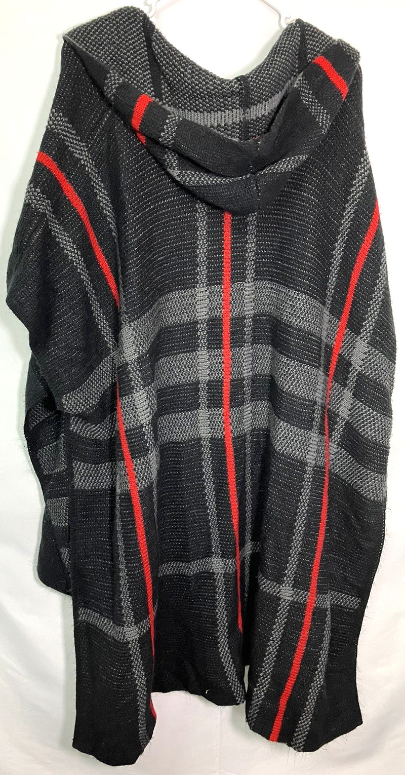 Lane Bryant Black Gray Red Acrylic Poncho