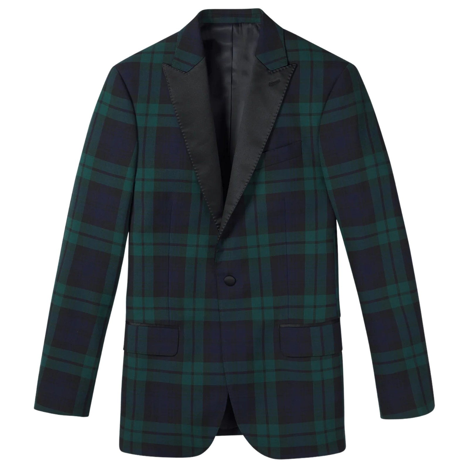 Mens Tartan Plaid Blazer Formal Dinner Jacket Satin Lapel Check Pattern Coat
