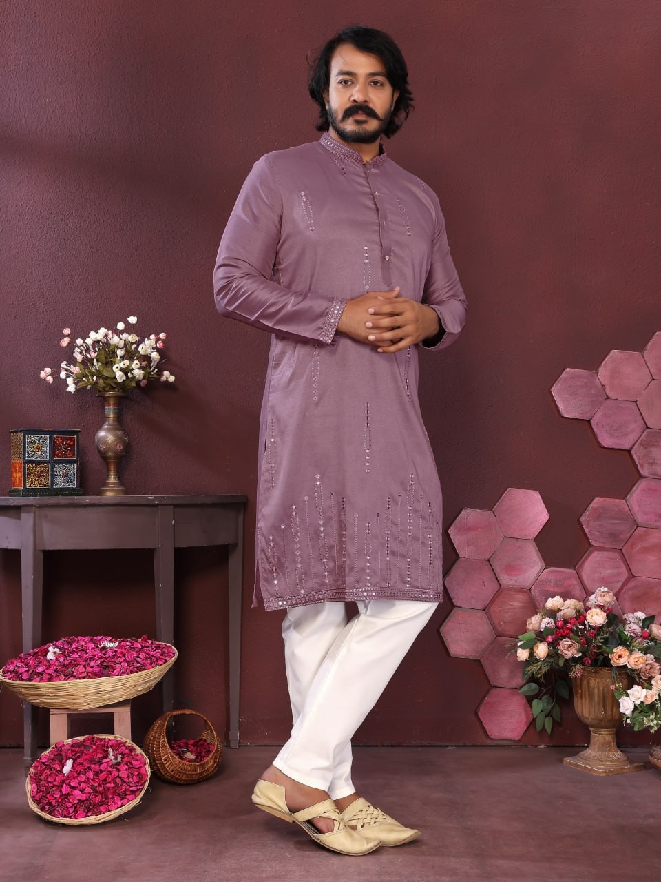 Men’s Ethnic Kurta Pajama Set Ready to Wear Soft Cotton Bottom Designer Finish