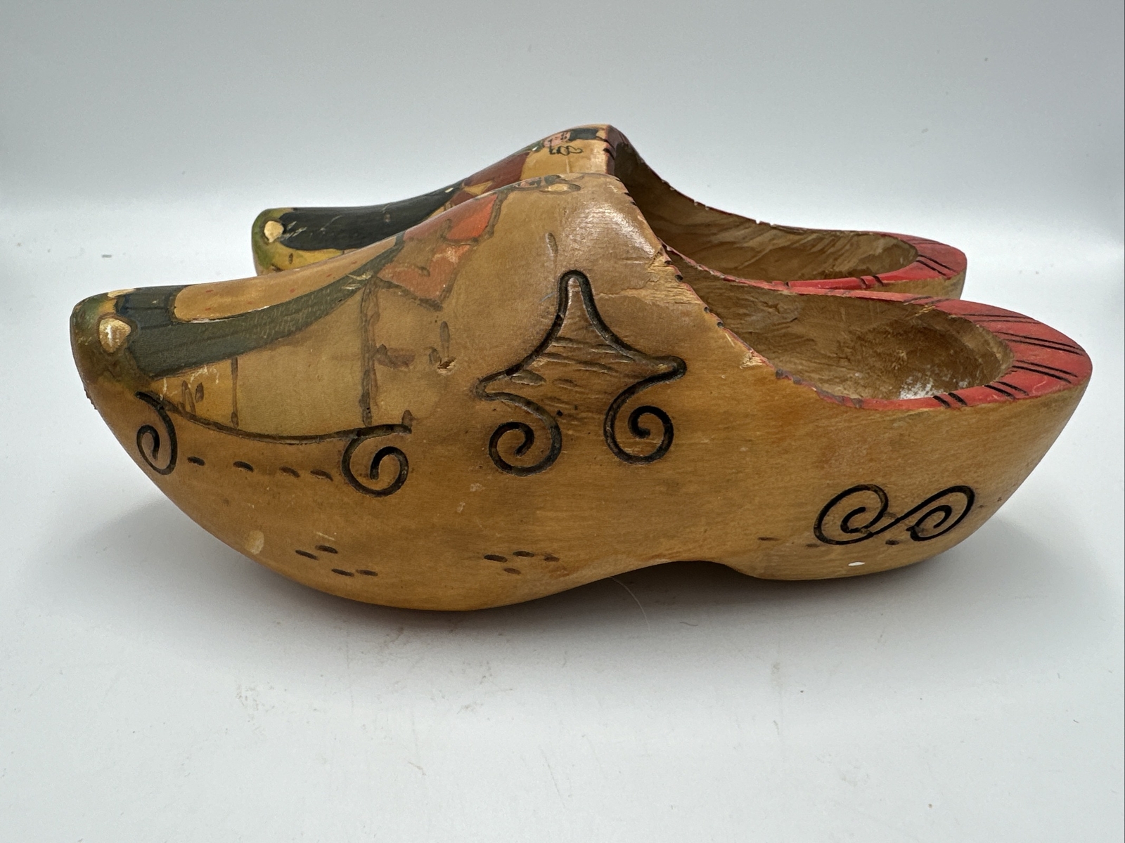 Vintage Dutch Holland Carved Wood Wooden Clogs Childrens Shoes Wall Decor.