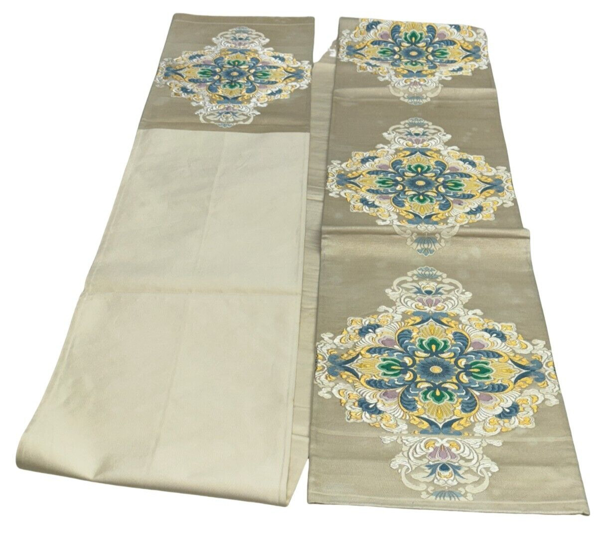 Japanese Vintage Kimono Fukuro Obi silk White Embroidery Expensive Dirt 170x12in