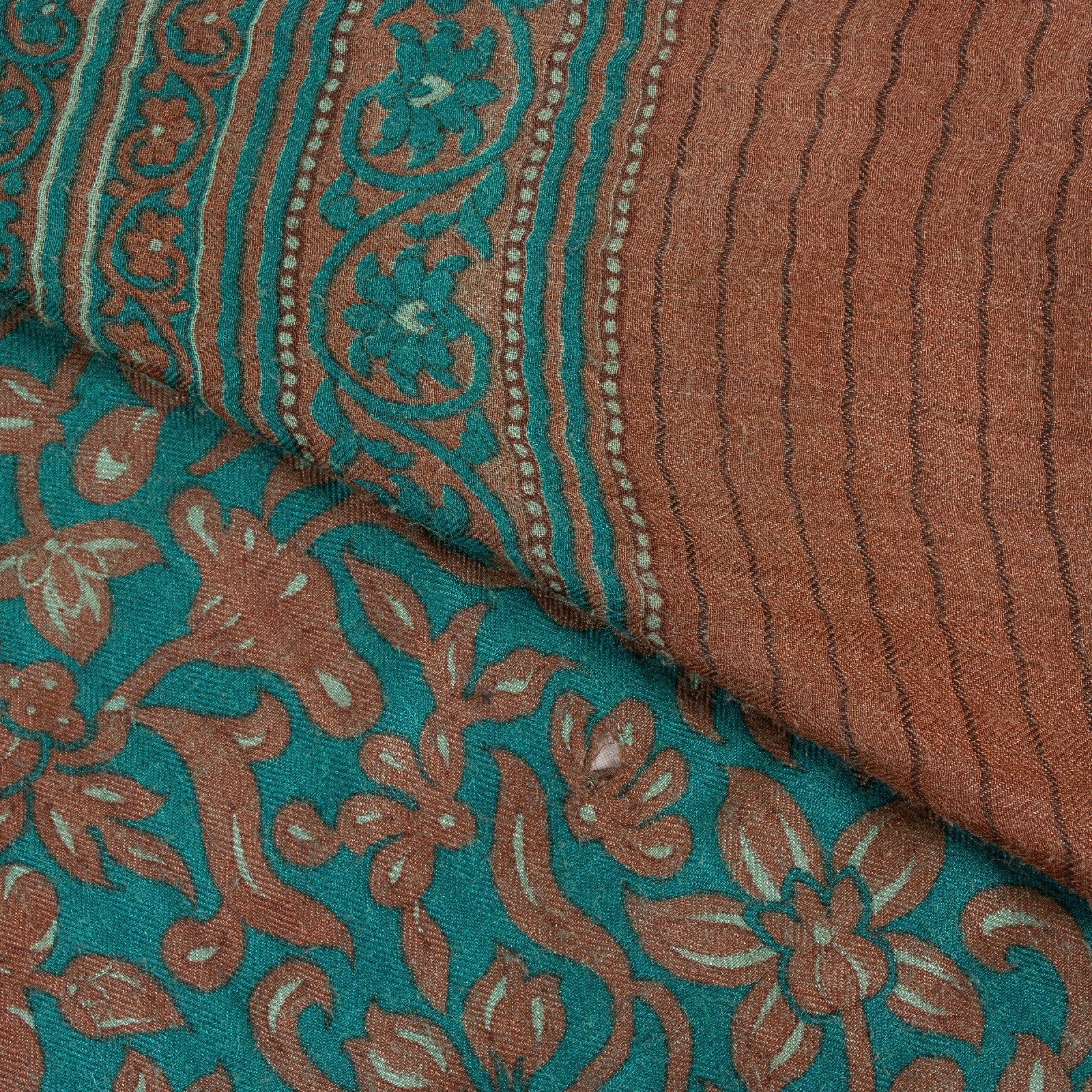 Sanskriti Vintage Green Sarees Pure Woolen Floral Printed 5+Yd Women Winter Sari