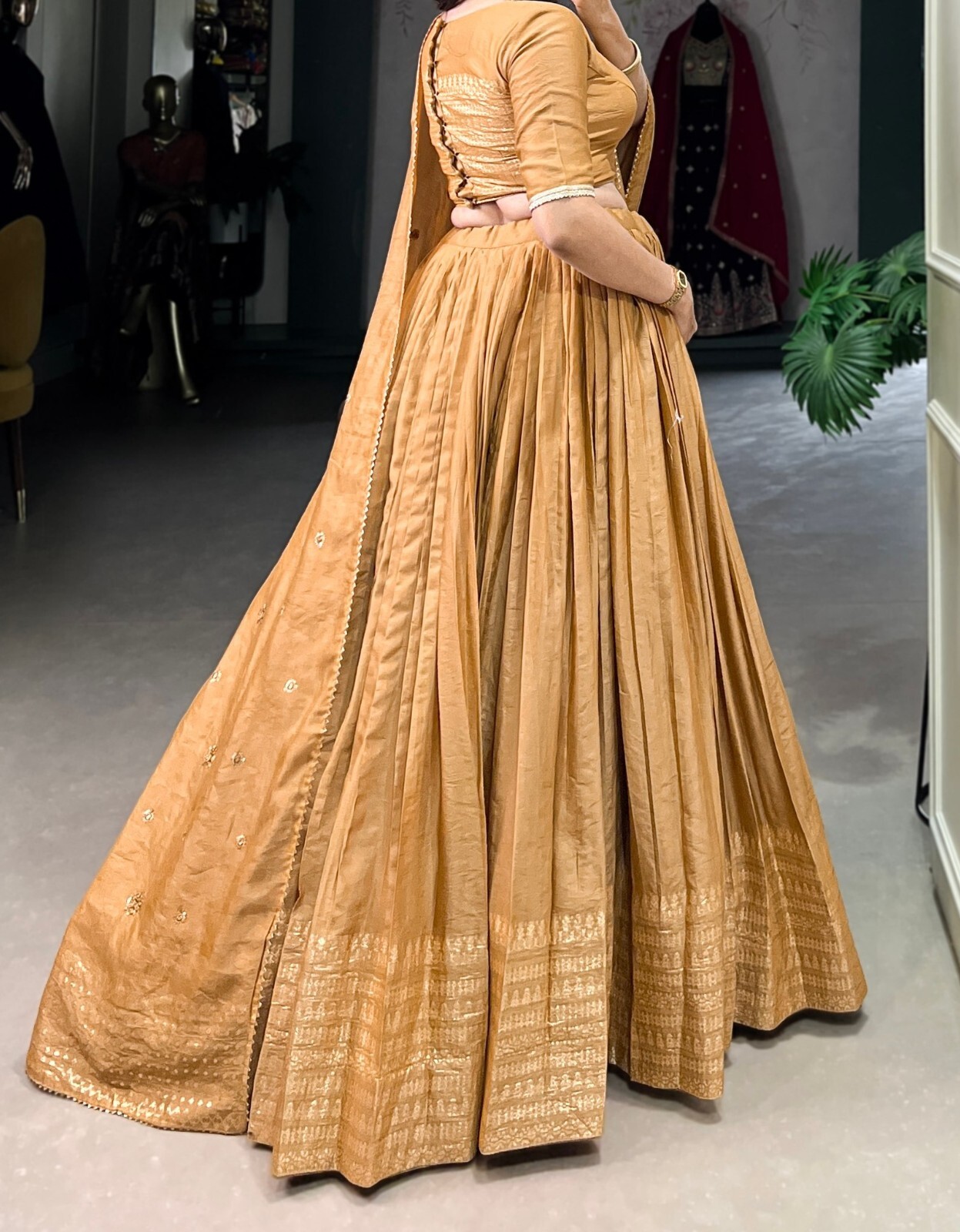 Indian Designer Chanderi Lehenga Choli With Dupatta For Wedding