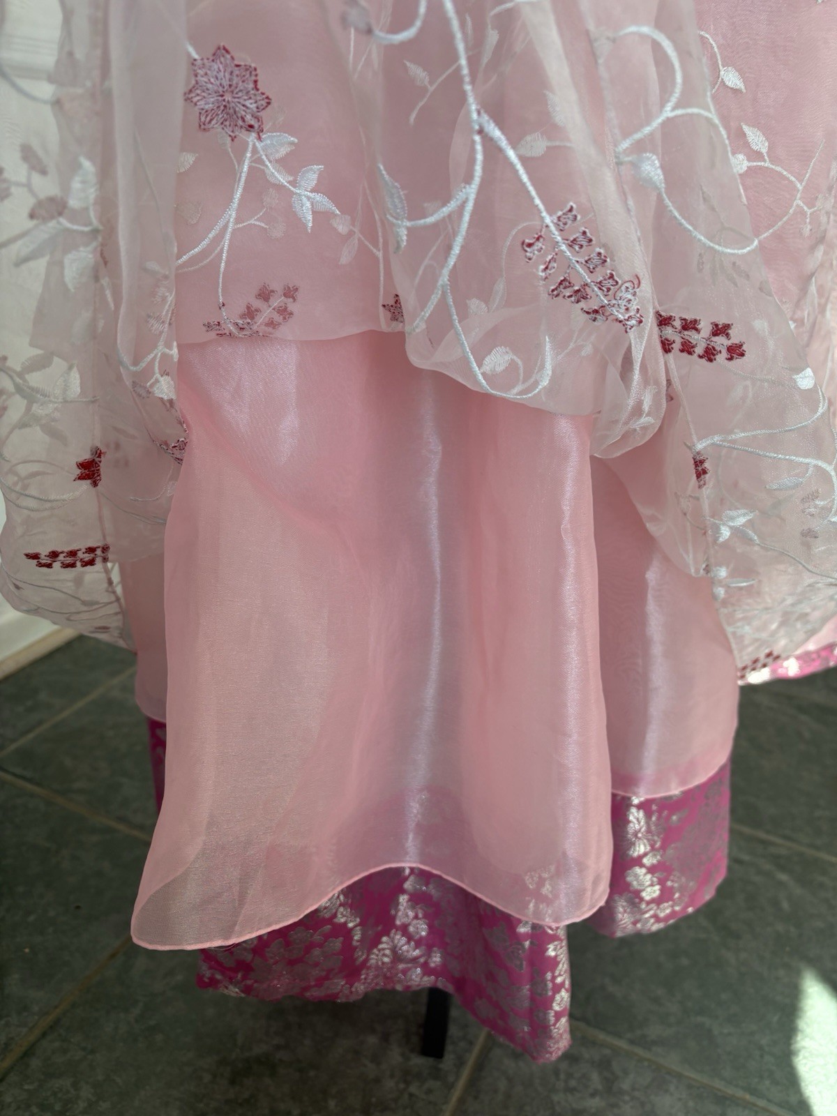 Korean Hanbok 3-tiered floral embroidery skirt Korea Handmade