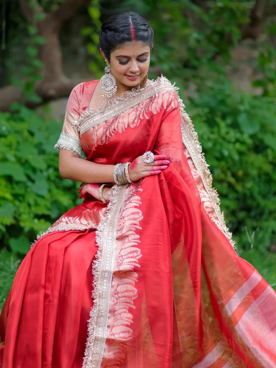 Indian Designer Tissue Silk Saree Embroidered Lace Border Party Wear Sari
