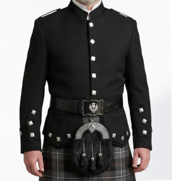 Men’s Scottish Black Kenmore Doublet Jacket Kilt Blazer Piper Drummer Band Coat