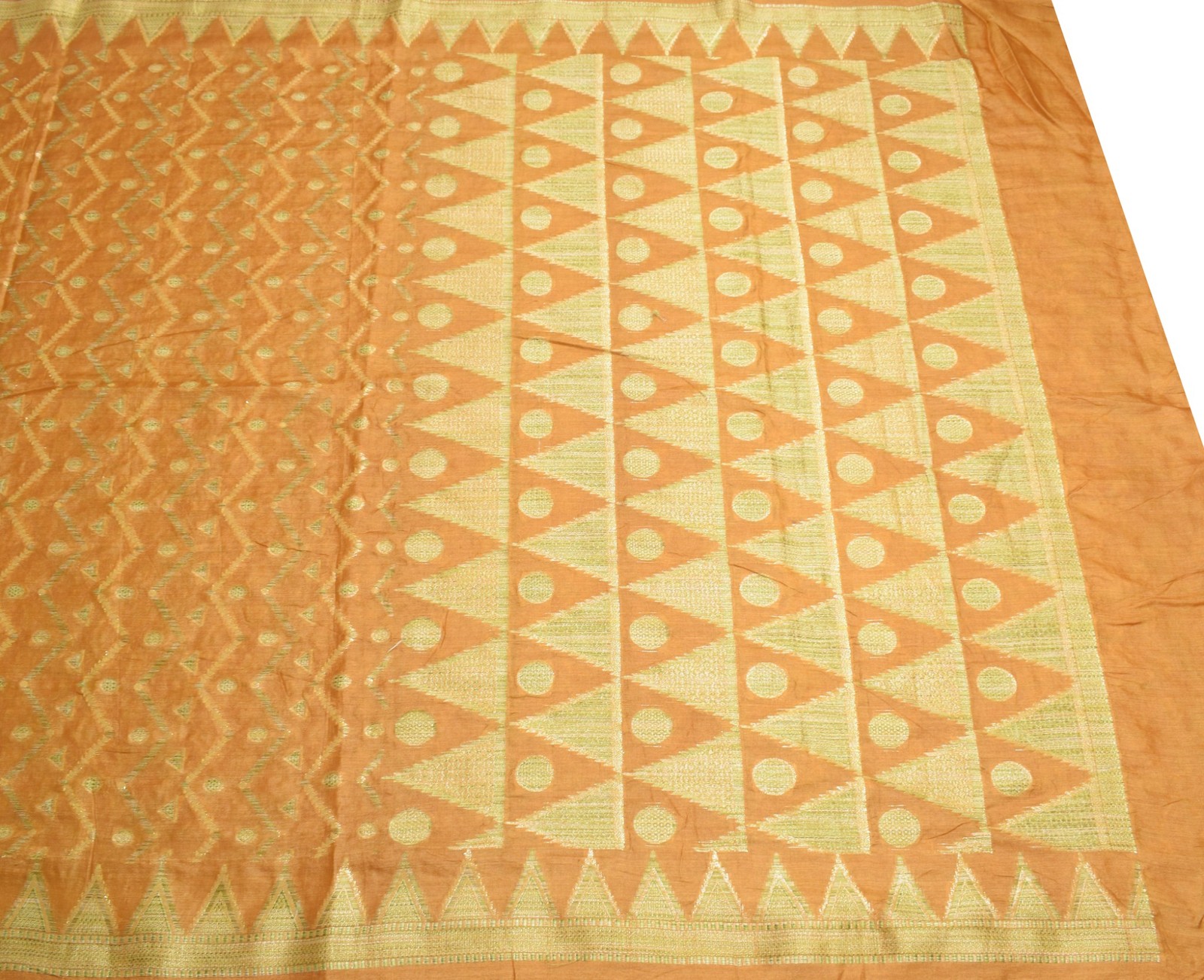 Sushila Vintage Mustard Saree Pure Tussar Silk Woven Geometrical 6Yd Sari Fabric