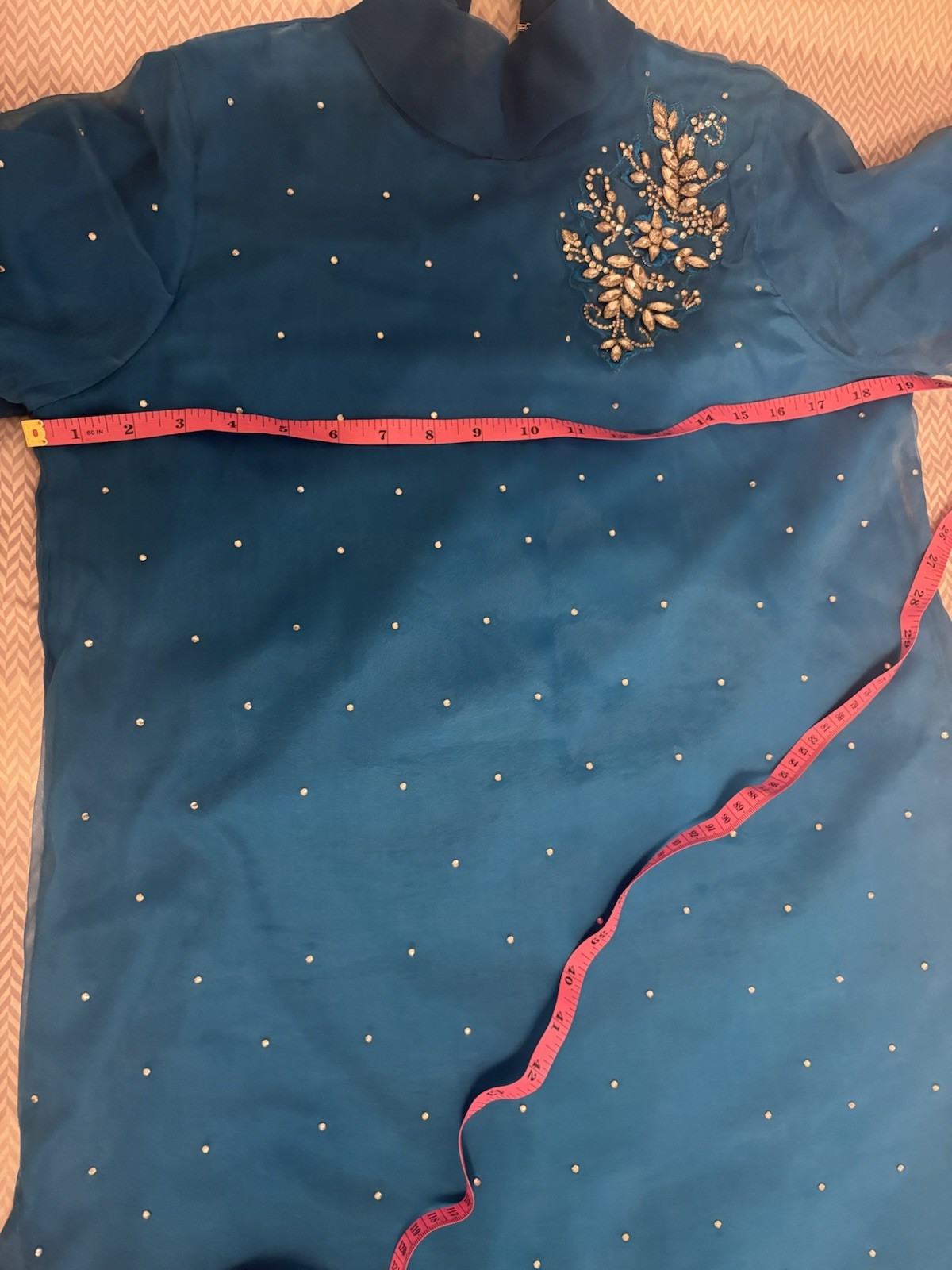 Maria B Luxury 3 Piece Blue Embroidered High-Low Kurti Trouser Dupatta Suit XS
