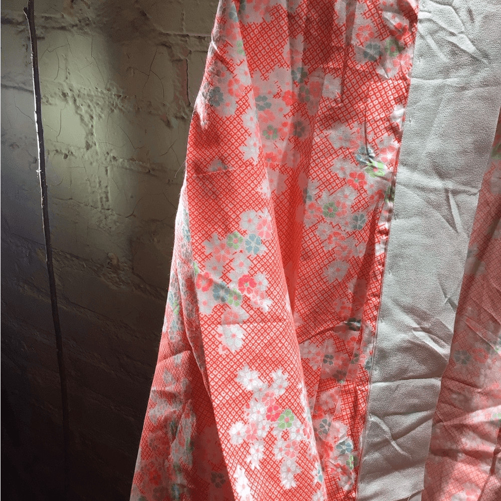 NEW! Authentic Japanese Coral Floral Kimono Robe with White Trim