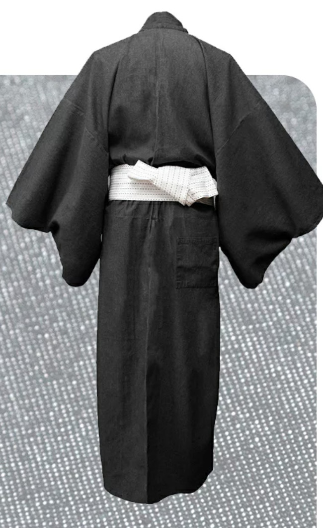 Japanese Men’s Traditional Kimono Denim Hitoe Jacket Casual JAPAN Black