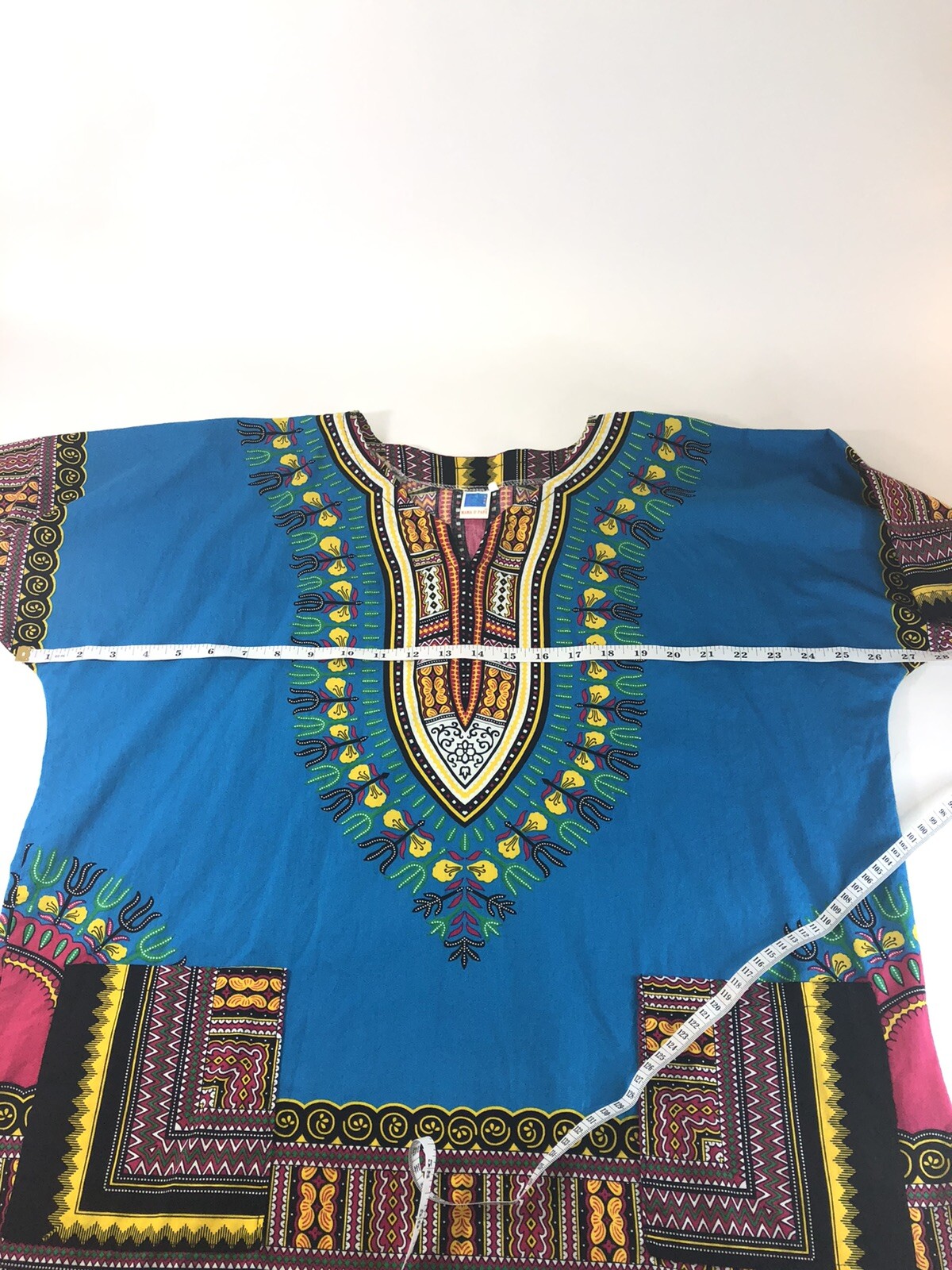 Unisex Dashiki Size L Vneck Pockets Blue Pink Yellow