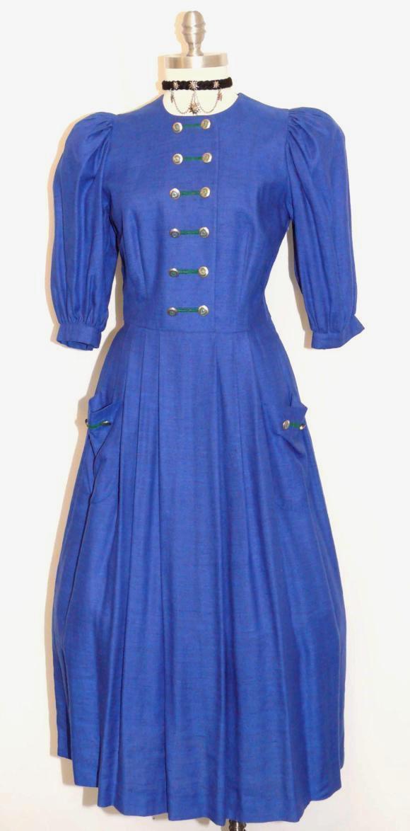 S 6 ~ SPORTALM / BLUE LINEN Women Austria LONG SUMMER Dirndl Church Party DRESS