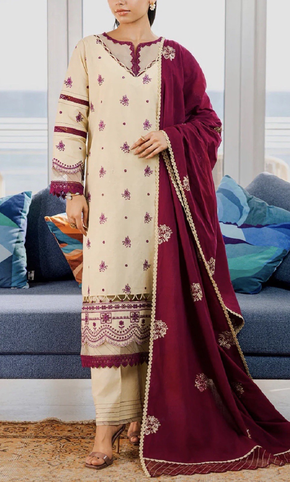 Pakistani Lawn Embroidery Kameez Shalwar 3XL Bust 48