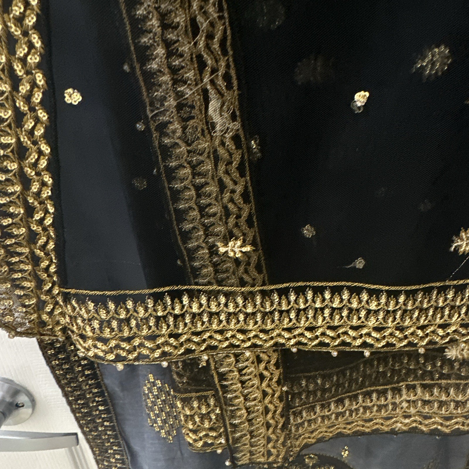Handmade Blue Chiffon Salwar Kameez w/ Gold Embroidery & Dupatta, Custom