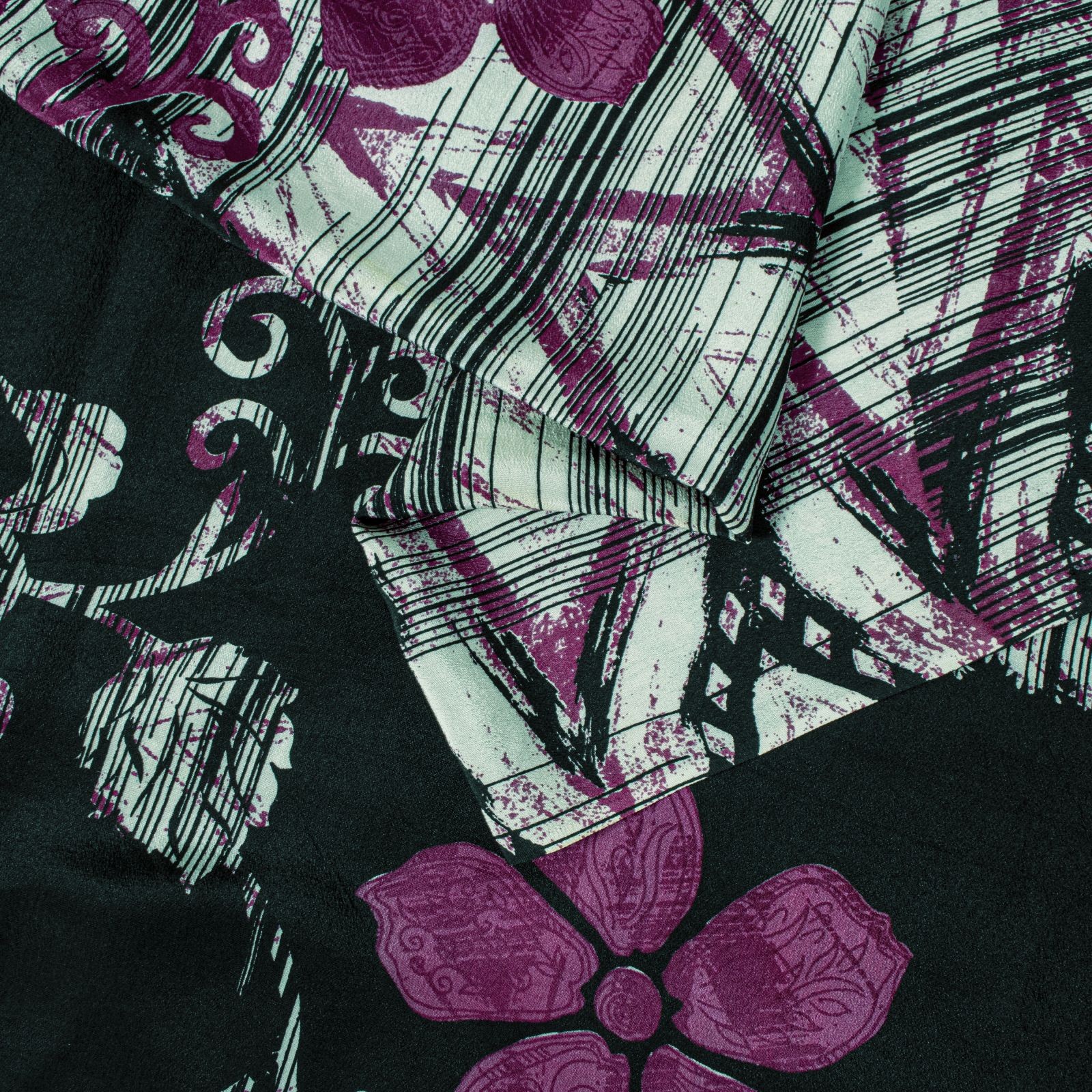 Sanskriti Vintage Saree Purple Pure Crepe Silk Floral Screen Printed Sari 5.5+Yd