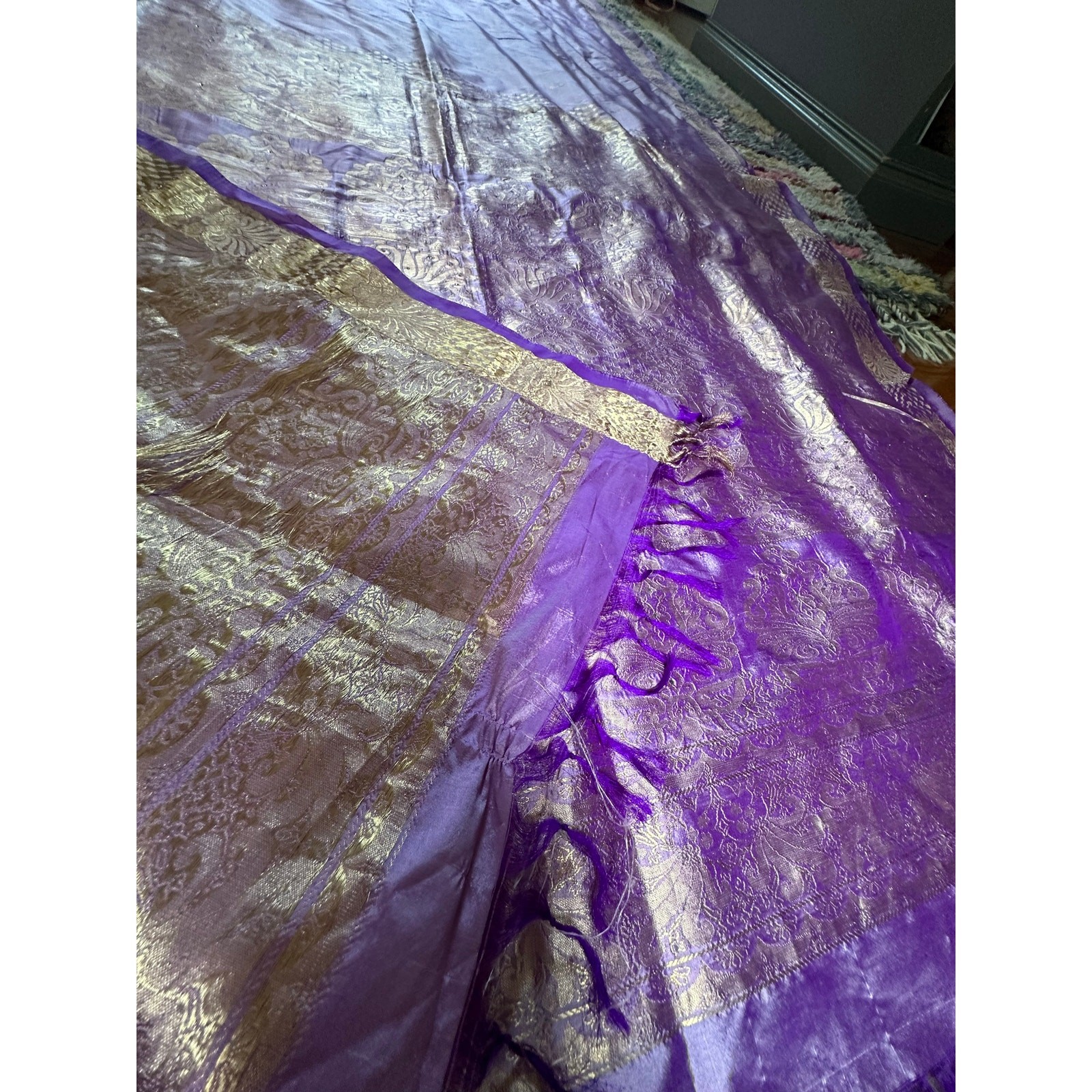 Silk saree lavender gold Paisley brocade 204×46” sari stunning luxurious