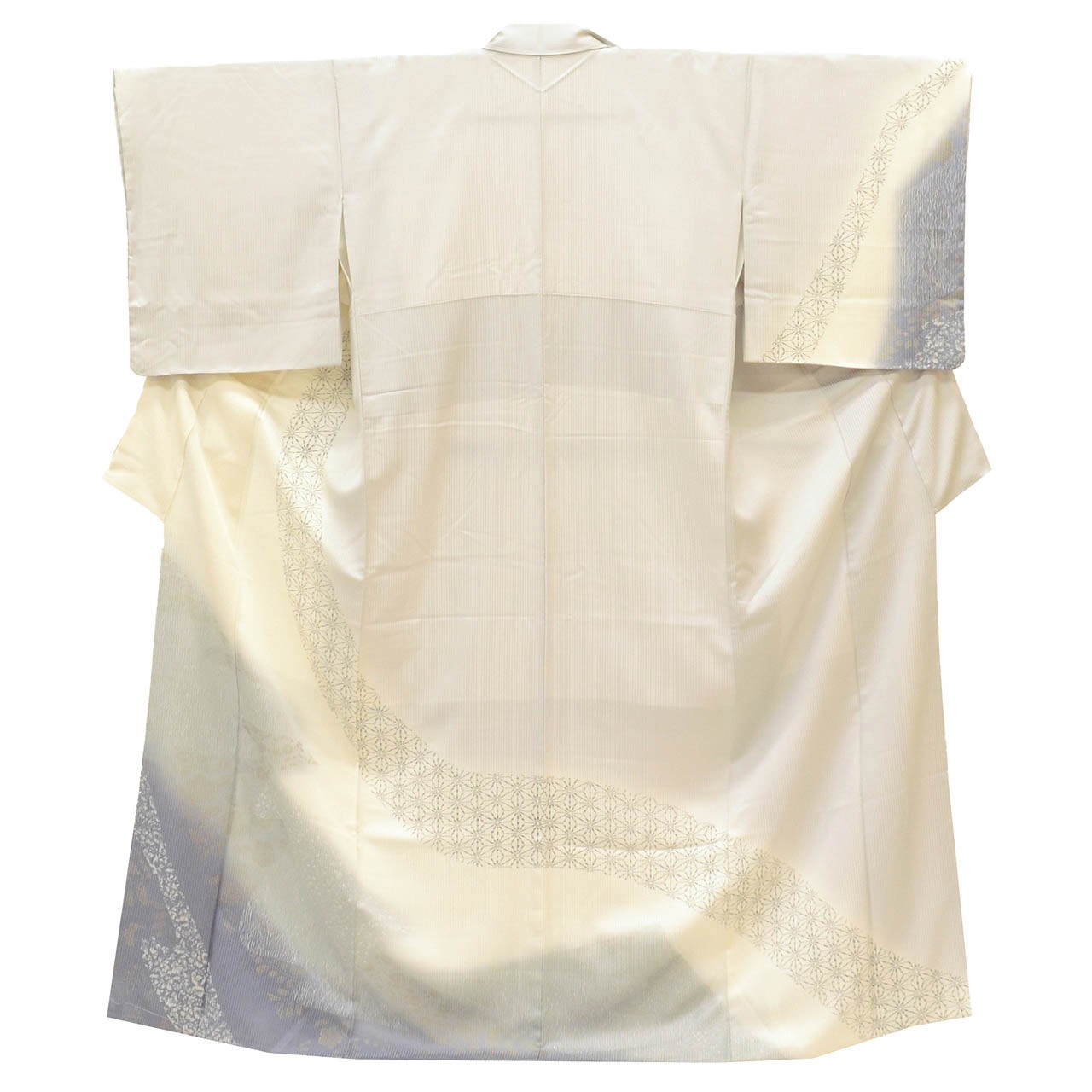 Vintage Japanese Kimono | Houmongi | Gray Silk Chirimen | Hemp Leaf | uu1661b