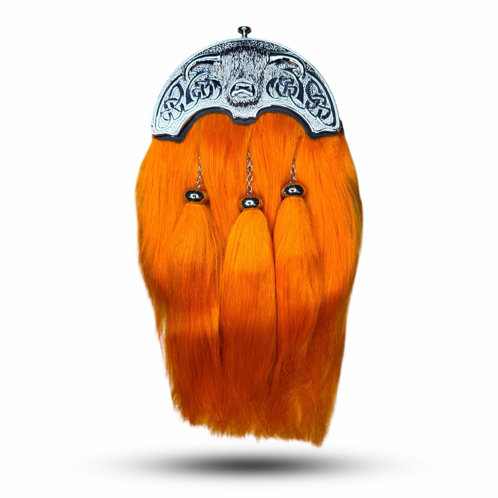 New Scottish Brown Goat Long Hair Dress Sporran With Highland Cow Cantle