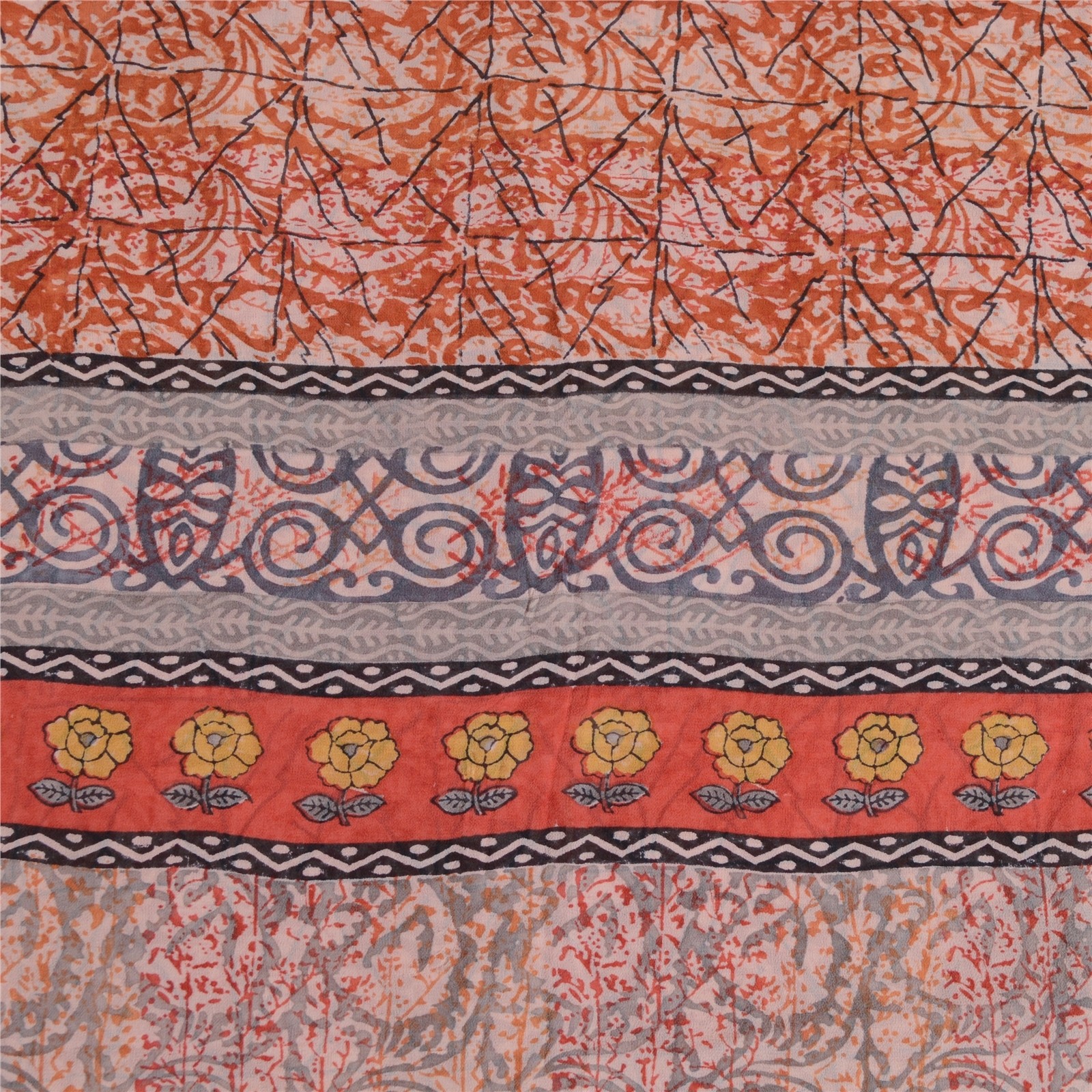 Sanskriti Vintage Sarees Hand Block Printed Pure Georgette Sari 5Yd Craft Fabric