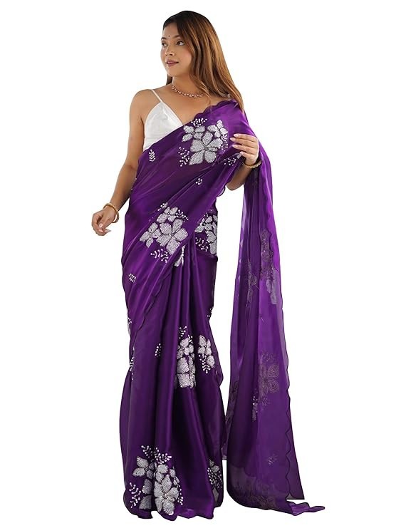 Women’s Shimmer Organza Sequence Embroidery Saree With Unstitched Blouse Piece