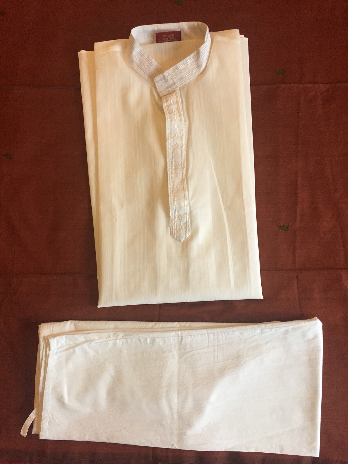 White embossed Embroidered  Cotton Boys kurta pajama set