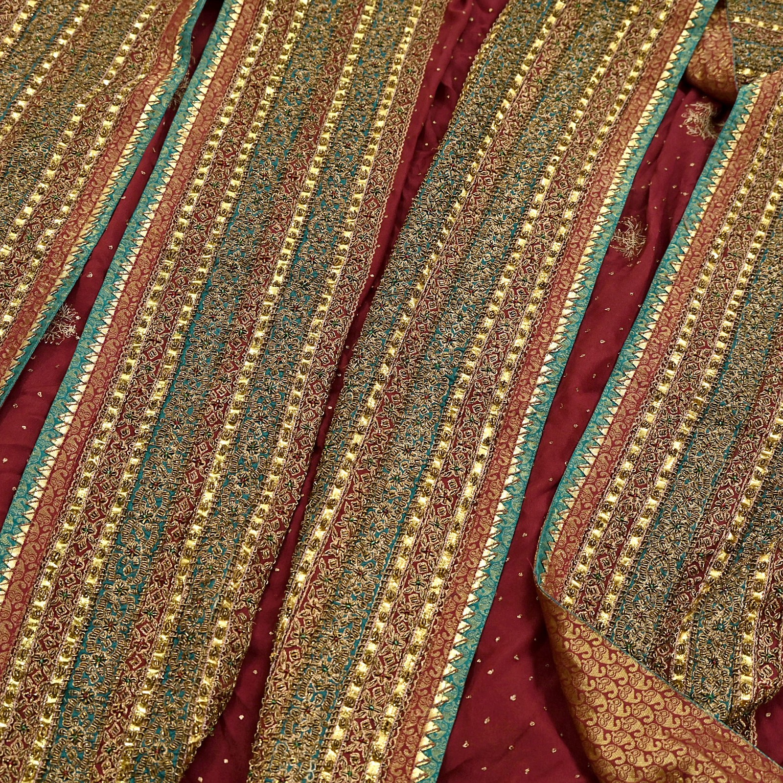 Pre-owned Maroon Pure Silk Hand Embroidered Ritu Kumar Designer Lehenga 3pcs set