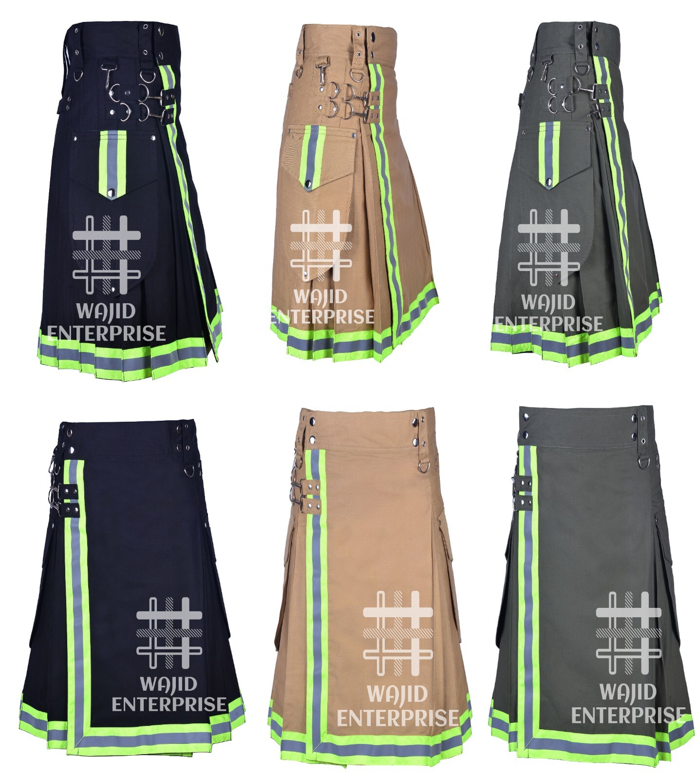 Scottish Men’s Fire fighter Utility Kilt Cotton Kilts Two Side Cargo Pockets