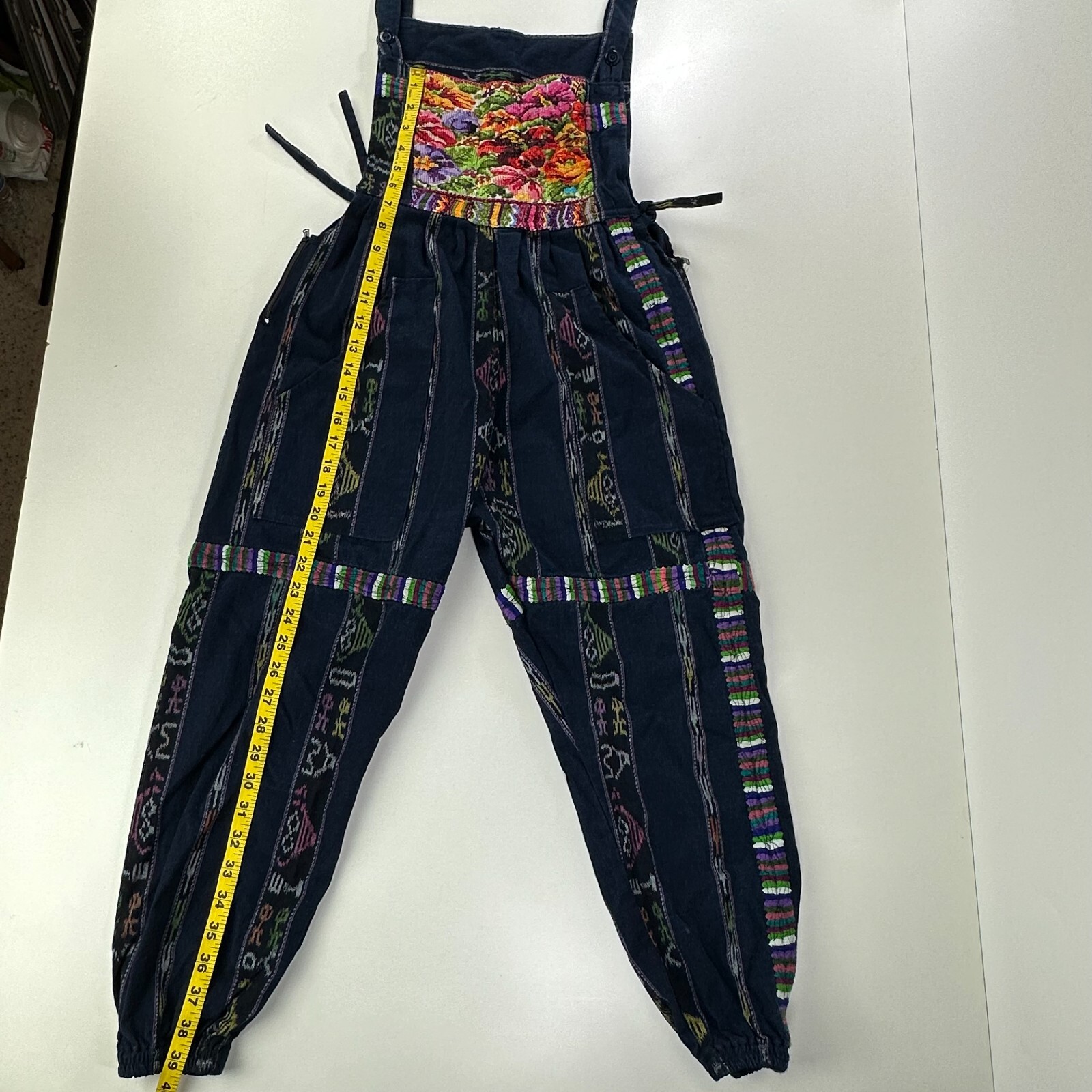 Vtg Romper Womens Small Huipil Embroider Floral Overalls Jumper Jumpsuit Boho