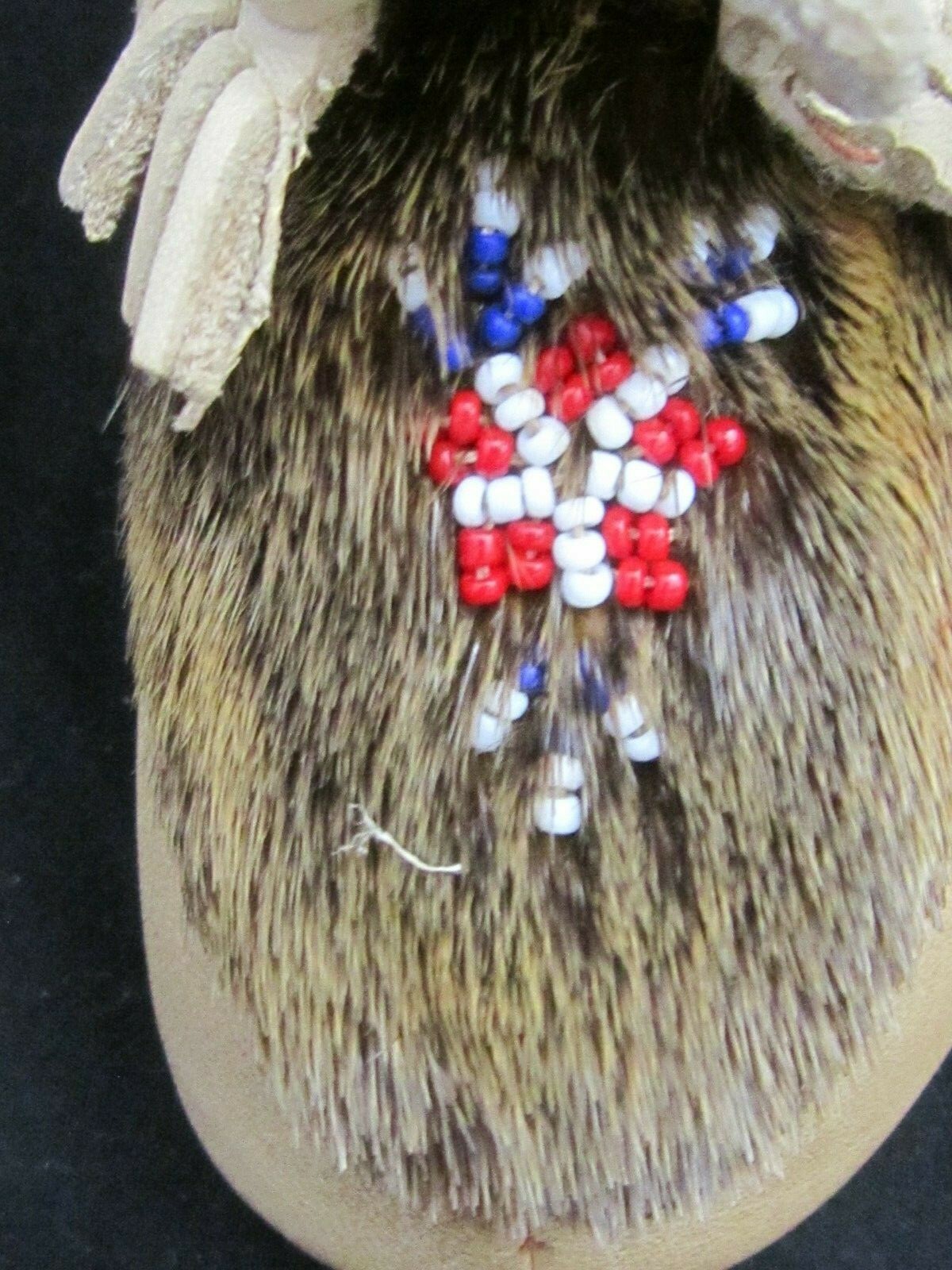 Vintage Native American CHILD size Leather and Deer Fur, Seed Beaded Moccasins