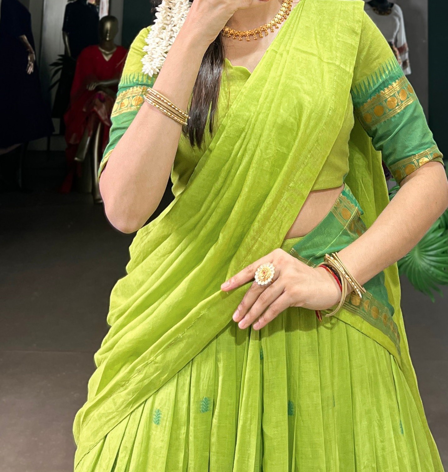 Ethnic Wear Pure Chanderi Lehenga Choli With Parrot Green Dupatta For Women