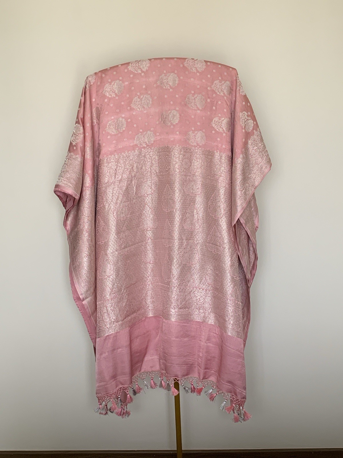 Blush Pink Banarasi Mashru Handloom Pure Silk Saree Partywear Wedding Sari Women