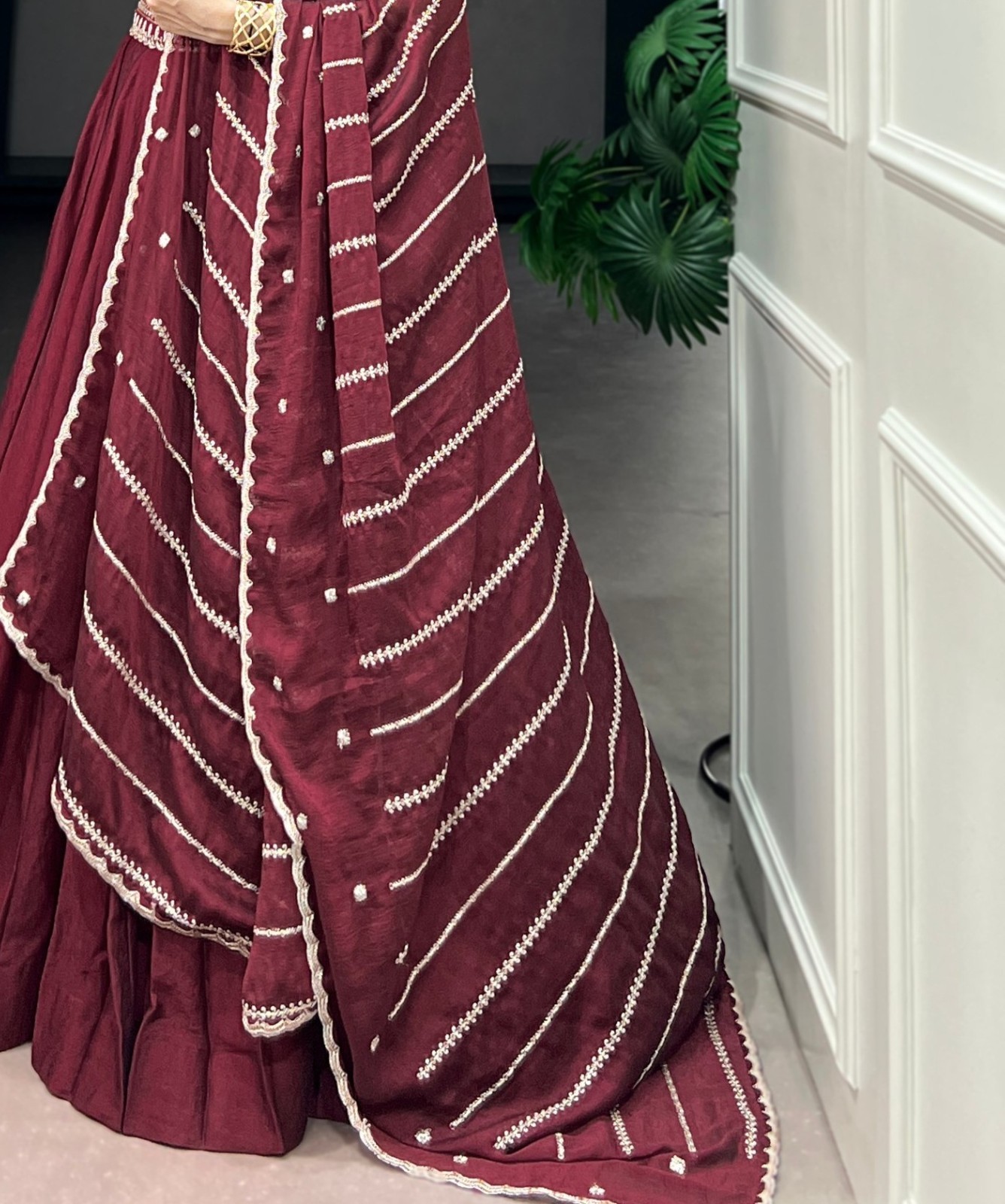 New Designer Rangoli Crush Maroon Lehenga Choli With Dupatta For Wedding
