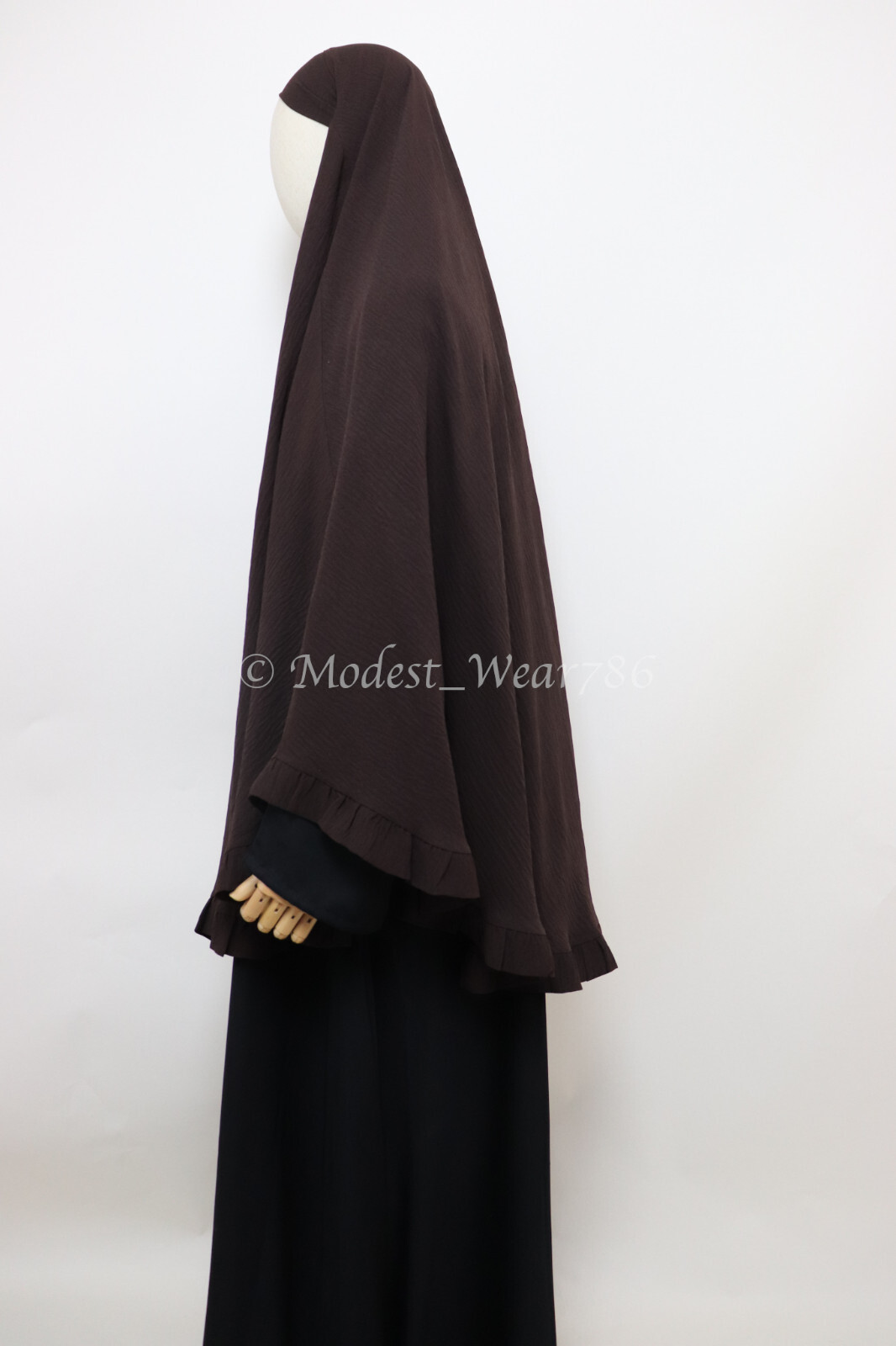Raffle Crinkle Khimar Slip On Tie Back Overhead Muslim Prayer Hijab Choco Brown