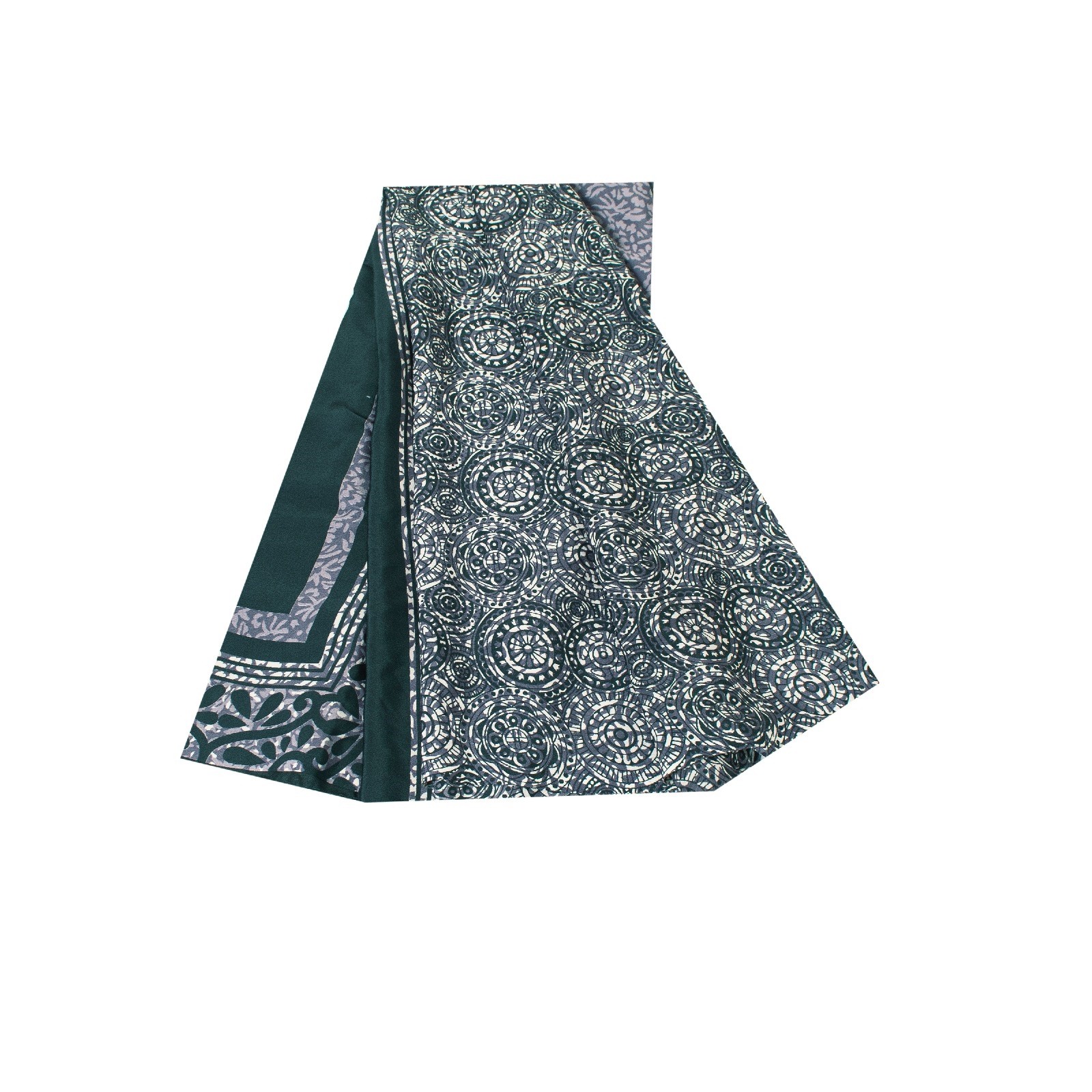Sanskriti Vintage Sarees Gray & Green Moss Crepe Floral Printed 6+Yd Fabric Sari