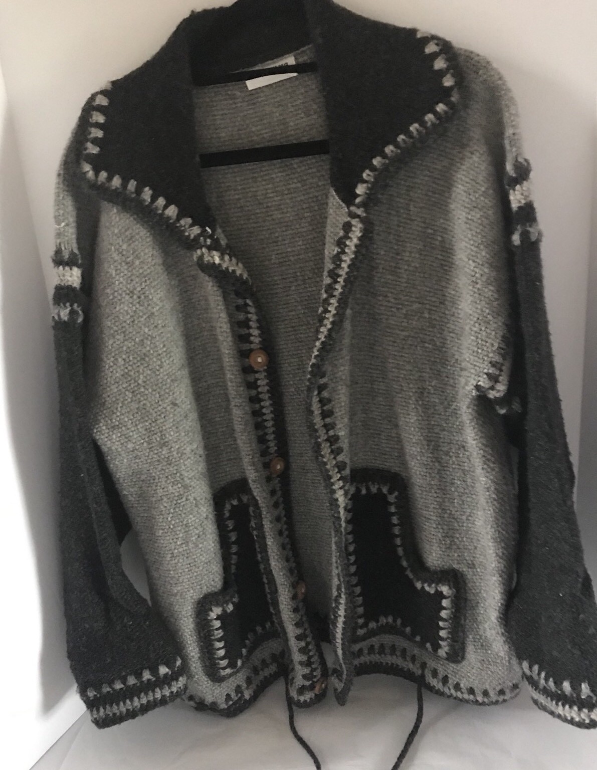 Inca Milma 100% Wool Gray Oversized Cardigan Handcrafted One Size M/L