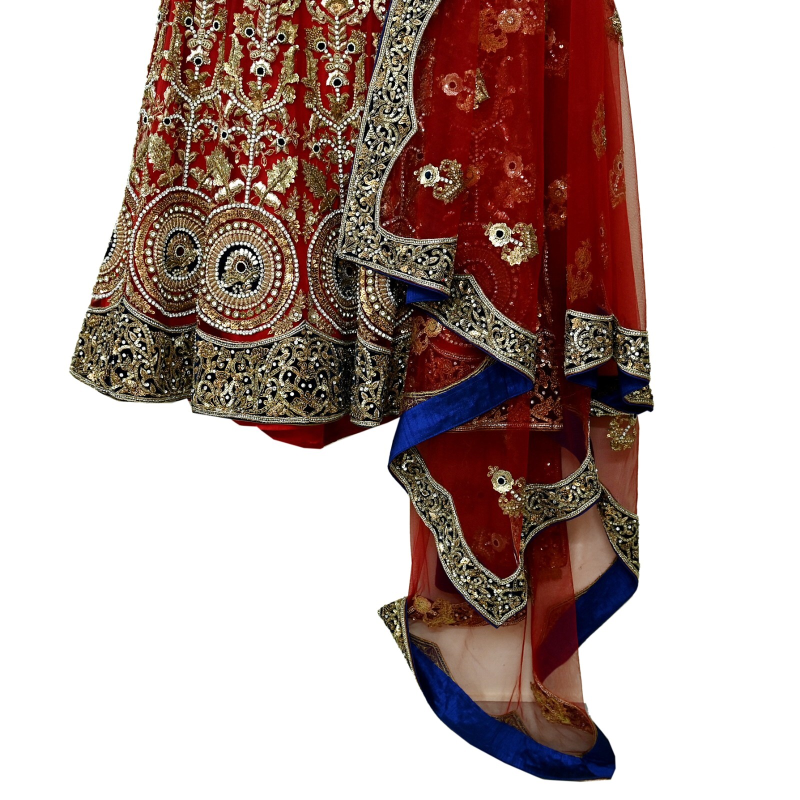 Indian Heavy Red Net Hand Embroidered Designer Anamika Khanna Lehenga 3pcs Set