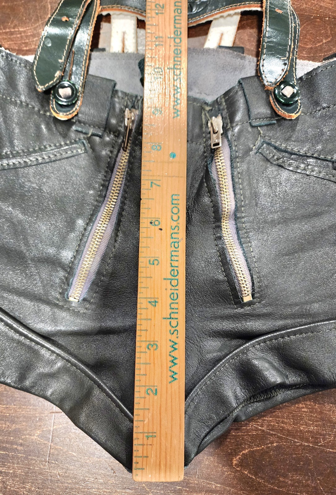 Vintage Children’s German Lederhosen Green Leather Original Suspenders