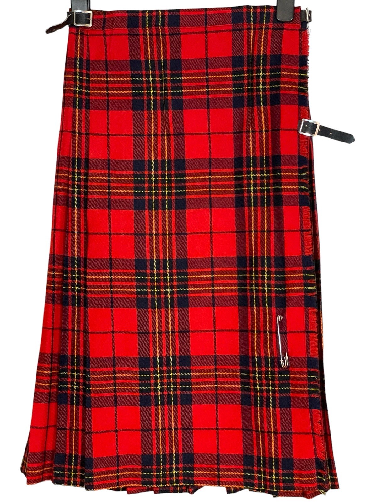 Ashton Wool Kilt Tartan Red Pleated Leather Buckles Made in Great Britain Size 8