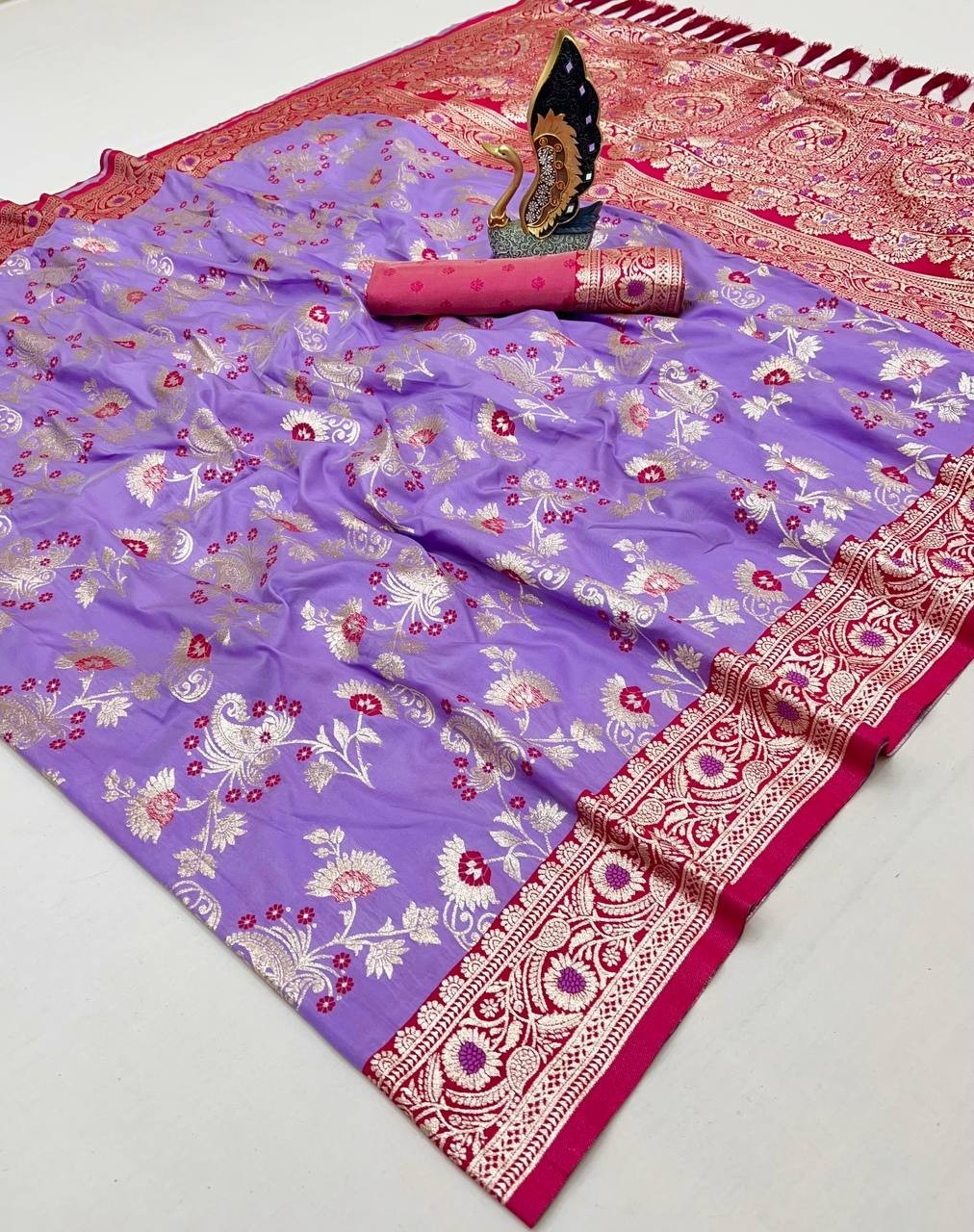 Indian Ethnic Banarasi Silk Saree Pure Zari Woven Brocade Blouse Festive Wear