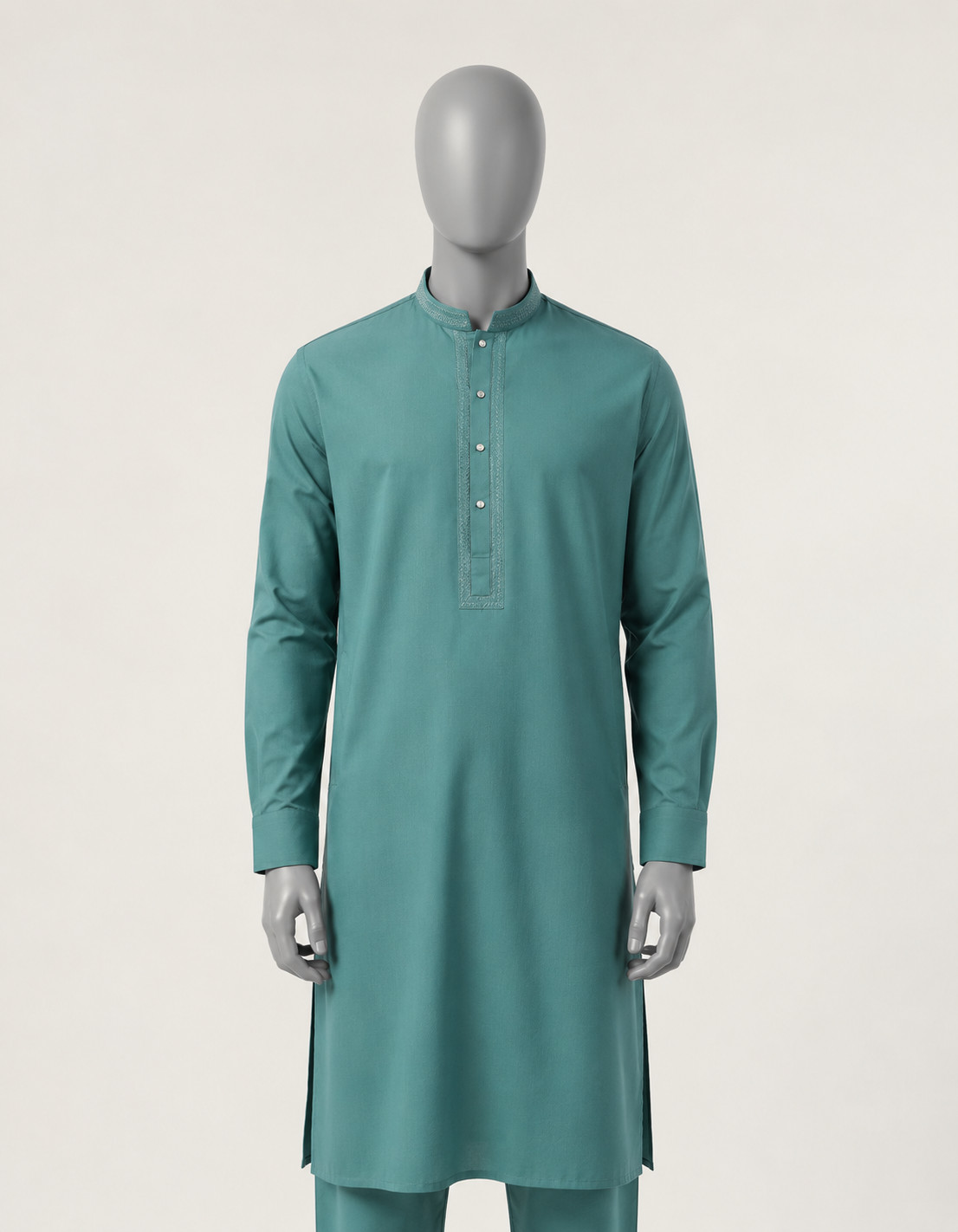 Men Teal Green Pakistani Shalwar Kameez Ban Collar Embroidered Ethnic Suit Gift