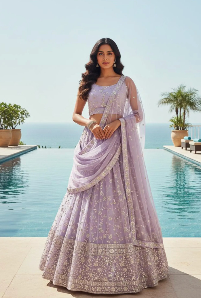 Pastel Lavender georgette lehenga choli for woman Bridesmaid lehnga